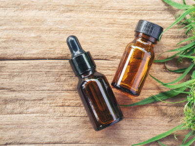 Cannabis with cbd extract in bottles